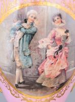 August Bauscher empír stílusú fedeles díszváza, oldalán maszkos díszítésű fogókkal, rokályos és növé...