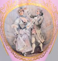 August Bauscher empír stílusú fedeles díszváza, oldalán maszkos díszítésű fogókkal, rokályos és növé...