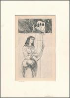 Würtz Ádám (1927-1994): Női akt, rézkarc, papír, jelzés nélkül, paszpartuban, 16×9,5 cm
