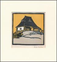 Kós Károly (1883-1977): Erdélyi ház. Linómetszet, papír, paszpartuban, utólagos jelzéssel, 11×11 cm