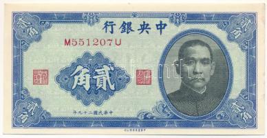 Kína 1940. 20c "Central Bank of China" T:AU China 1940. 20 Cents "Central Bank of Chi...