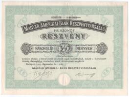 Budapest 1923. "Magyar Amerikai Bank Részvénytársaság" 25 részvénye egyenként 340K-ról, szelvényekkel és szárazpecséttel T:F, szép papír