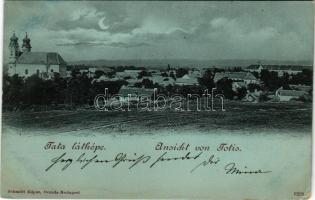 1899 (Vorläufer) Tata, Tata-Tóváros; látkép este holdfényben. Schmidt Edgar kiadása (EK)