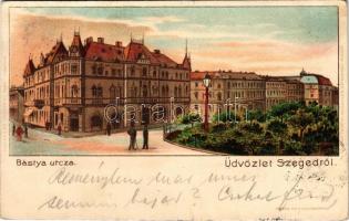 1899 (Vorläufer) Szeged, Bástya utca. Endrényi Imre kiadása. Fénykép felvétel Keglovich E. műterméből. Kosmos Műintézet litho (EB)