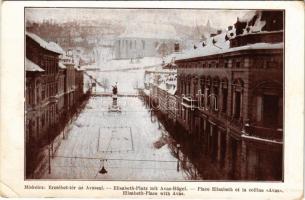 Miskolc, Erzsébet tér az Avassal télen. Felsőmagyarországi Idegenforgalmi Szövetség kiadása (ázott / wet damage)