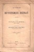 Dupanloup, [Félix]:  Az 1869-ki egyetemes zsinat. Írta Dupanloup Bódog. Fordította Ágoston Antal. Pest, 1868. Athenaeum ny. 72 p. Egyetlen magyar kiadás. Félix Dupanloup (1802-1878) francia püspök, író, újságíró, szónok, a katolikus egyház pedagógiai írója. Írása a IX. Pius pápa által 1869-re összehívott I. vatikáni zsinat alkalmából készült. A francia püspök áttekinti a társadalmi pozíciókat vesztett katolikus egyház helyzetét, a liberalizmussal, szociáldemokráciával, nacionalizmussal, szekularizációval kapcsolatos állásfoglalását, e kérdések szellemében indokolja meg az egyetemes zsinat összehívásának szükségességét. Példányunk fűzése kissé meglazult, a címlapon régi gyűjteményi bélyegzés, az első borító verzóján egykori könyvjegy nyomai. Könyvtári duplum. Poss.: Csornai Premontrei Rendház könyvtára. Fűzve, sérült, enyhén foltos kiadói borítóban. Részben felvágatlan példány.