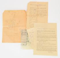 cca 1892-1964 Vegyes irat tétel, 5 db: Bp. VII. ker. Csömöri úti pincehelyiség átalakítási terve, Aachenből küldött magyar nyelvű levél, XXII. ker. Tanács VB Építési és Közlekedési Osztályához benyújtott bejelentés, stb.