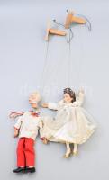 Ferenc József és Sissi marionett báb pár, kopással, figurák m: 24 cm, teljes m: 55 cm