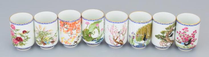 1985, 8 darab japán porcelán pohár, jelzett, közte lepattanással, m: 8,5 cm
