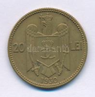Románia 1930H 20L Ni-sárgaréz "II. Károly" T:AU,XF Romania 1930H 20 Lei Ni-brass "Carol II" C:AU,XF Krause KM#51