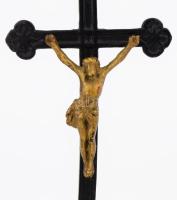 Fém asztali feszület, festett, kis kopással, m: 23,5 cm