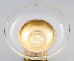 Szecessziós oszlopos talpas kínáló, alpakka, eredeti csiszolt réz szerelékével, kis pattogzással, la...