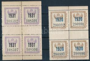 1930-1931 Igazolványminta 2 db ívközéprészes 4-es tömb