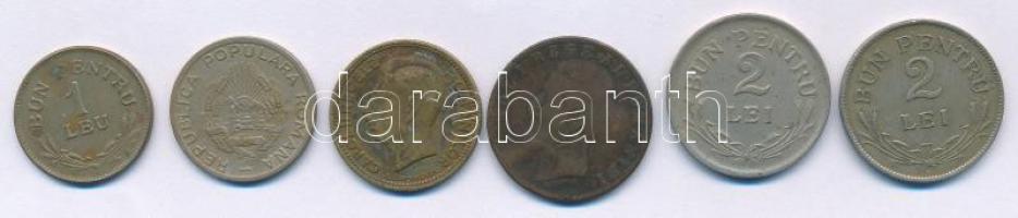 Románia 1884. 5b Cu "I. Károly" + 1924. 1L Cu-Ni + 2L Cu-Ni (2xklf) + 1930. 10L Ni-sárgaré...