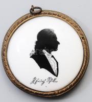 cca 19. sz. vége, porcelán medál Friedrich Schiller kézzel festett arcképével, réz szerelékkel, kis ütődéssel, d: 6,5 cm