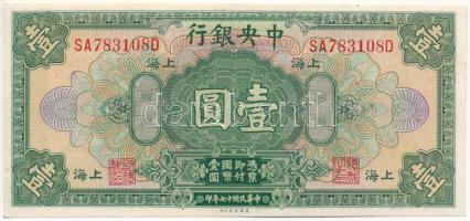 Kína 1928. 1D "Central Bank of China" T:F szép papír China 1928. 1 Dollar "Central Ba...