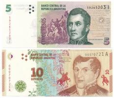 Argentína DN(2014-2015) 5R + DN(2016) 10R T:AU,XF, hullámos papír Argentin ND(2014-2015) 5 Rupees + ND(2016) 10 Rupees C:AU,XF, wavy paper Krause P#353, P#360