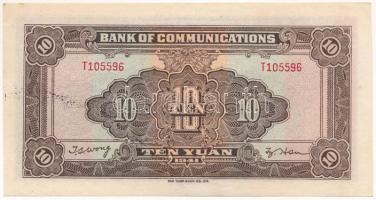 Kína 1941. 10Y "Bank of Communications" T:AU China 1941. 10 Yuan "Bank of Communicati...