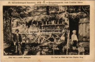 Zboró, Zborov; Erdei falu a zborói várhegyen. 20. Sárosvármegyei harcterek 1914-15. / Ein Dorf im Walde auf dem Zboróer Berg, Kriegschauplatz vom Comitat Sáros / WWI military, village in the forest (EK)