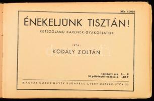 Kodály Zoltán: Énekeljünk tisztán. Kétszolamú karének-gyakorlatok. Bp.,é.n., Magyar Kórus Művek. Kiadói sérült félvászon-kötés, kijáró lapokkal, belső borítón bejegyzésekkel.