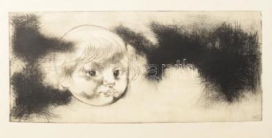 Szász Endre (1926-2003): Gyerek arckép. Rézkarc, papír, jelzett a karcon, 19x44 cm
