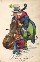 New Year pig musicians litho (EK)