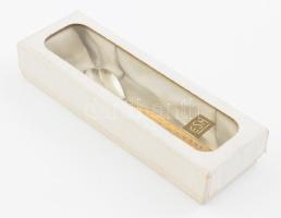 Aranyozott kiskanál, dobozában, jelzett, h: 13,5 cm