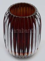 Részben anyagában színezett bordás váza, jelzett, hibátlan, m: 13 cm