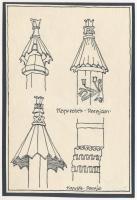 cca 1910 Kós Károly (1883-1977): Kapurészletek Parajdon. Fametszet, papír, jelzett a dúcon, kartonra kasírozva, 15x10 cm