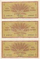 Finnország 1963. 1M (3x) T:UNC,AU Finland 1963. 1 Markka (3x) C:UNC,AU Krause P#98.a
