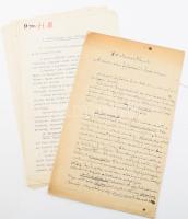 Kézzel írt ill. gépelt, történelmi témájú jegyzetek, közte Marczali Henrik (1856-1940) történész, egyetemi tanár A városi elem fejlődéséről hazánkban c. előadása után készült jegyzet, vegyes állapotban