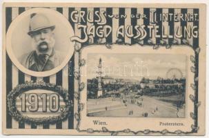 1910 Wien, Vienna, Bécs; Praterstern, I. Jagdausstellung (Erste Internationale Jagd-Ausstellung) / The First International Hunting Exposition in Vienna, Prater, Franz Joseph I of Austria. B.K.W.I. Art Nouveau, floral + "Temesvári Ipar összhang" So. Stpl. (EK)