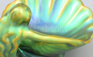 Zsolnay eozin mázas akt kagylóval, jelzett, hibátlan, m: 12,5 cm