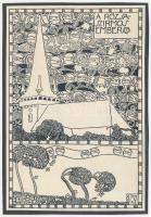 cca 1910 Kozma Lajos (1884-1948): A rózsaszirmos ember, fametszet, papír kartonra kasírozva, jelzett a dúcon, 16x11 cm