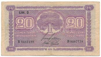 Finnország 1939. 20M T:VG Finland 1939. 20 Markka C:VG Krause P# 71