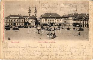 1902 Temesvár, Timisoara; Losonczy tér, szerb püspöki palota, piac, üzletek. Polatsek kiadása / square, Serbian bishop's palace, market, shops (EB)