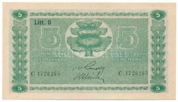 Finnország 1939. 5M T:AU,XF hajtatlan Finland 1939. 5 Markka C:AU,XF unfolded Krause P# 71