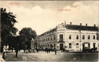 1914 Ruttka, Vrútky; Korona szálloda, Varjassy László üzlete. Schulz Ármin kiadása / hotel, shop (EK)
