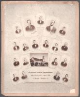 1897 A kolozsvári (Erdély) unitárius főgimnázium 1896-97-ik évben végzett ifjak tablóképe a gimnázium fotójával, Boros Sándor igazgató és sok, később közismert ember, így Mikó Imre, Zsakó Andor, Pálffy József stb. arcképével, sérülésekkel, kartonon, 30×23 cm