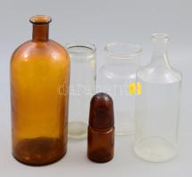 5 darab régi üveg, patikai, befőttes, stb., m: 23,5 cm alatt