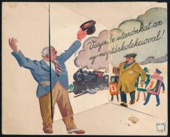 1929 A nagyváradi (Erdély) Sonnenfeld Adolf nyomda kihajtható naptáras reklámja, szign. Sátory, kise...