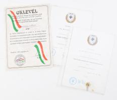 1996-2005 vitéz Bercsényi Miklós részére adományozott kitüntető oklevelek, össz. 9 db, közte '56-os Magyar Szabadságharc Érdemkereszt I. fokozata, Bayerischer Soldatenbund (BSB) 1874 oklevelek (kitűzővel), stb.