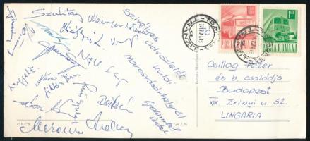 1971 ASA Targu Mures - Egyetértés (2:3) meccsről hazaküldött képeslap (Varga, Galambos Sóvári, Nell,...