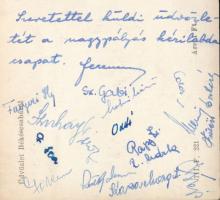 1955 Budapesti Postás női kézilabda nagypályás bajnokok aláírása képeslapon (Fenyvesi Ilona, Kasza Margit, stb.)