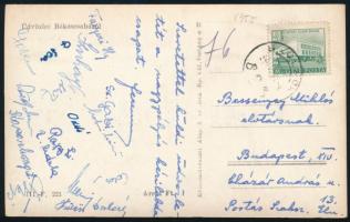 1955 Budapesti Postás női kézilabda nagypályás bajnokok aláírása képeslapon (Fenyvesi Ilona, Kasza M...