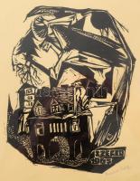 Kopasz Márta (1911-2011): Szeged, 1965. Linómetszet, papír, jelzett, üvegezett fakeretben, 18x14 cm