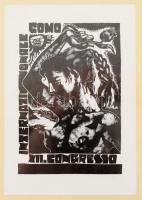 Kopasz Márta (1911-2011): XII. Congresso Internationale Como (erotikus kisgrafika). Linómetszet, papír, jelzett, üvegezett fakeretben, 12x8 cm