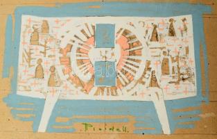 Pleidell János (1915-2007): Oltárterv. Tempera, karton jelezve középen lent. 35,5x53 cm.