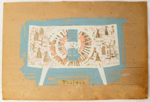 Pleidell János (1915-2007): Oltárterv. Tempera, karton jelezve középen lent. 35,5x53 cm