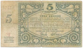 Sopron 1919. 5K pénztárjegy "F 5214" sorszámmal, "Soproni Hitelbank RT." szárazb...